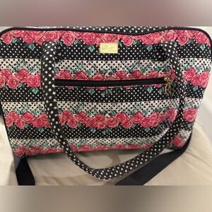 Betsey Johnson Black and Pink Floral Duffel Bag